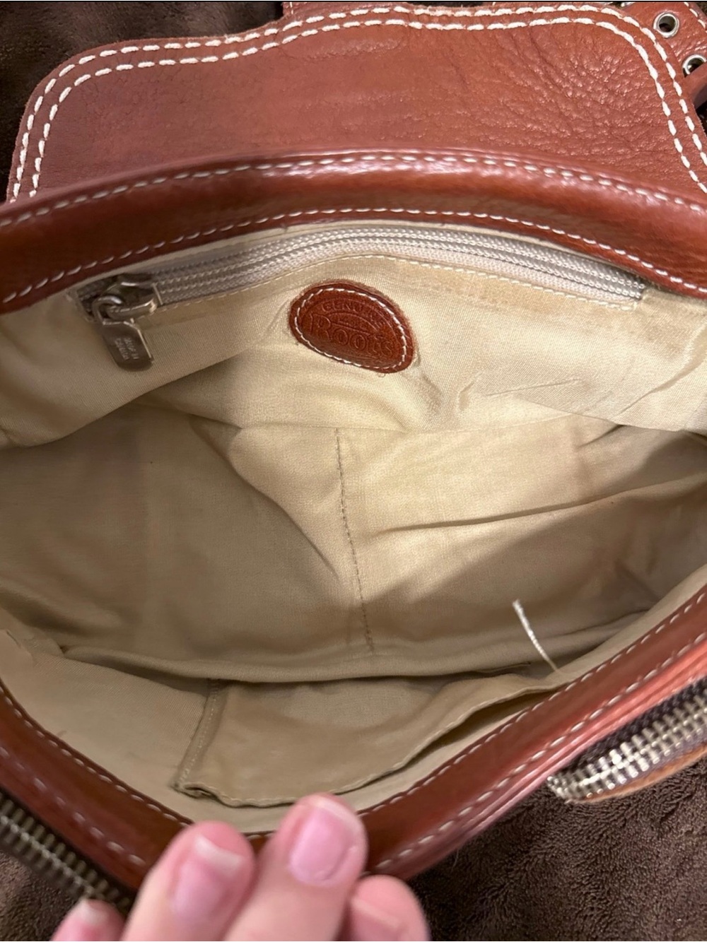 Roots Chestnut Leather Shoulder Bag with Cream Interior -EMILY SMALL SATCHEL - Picture 11 of 12